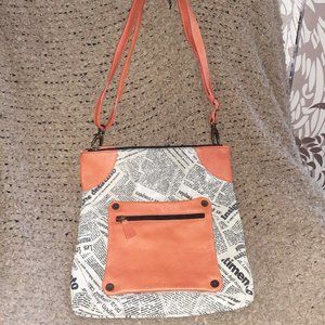 MAURIZIO TAIUTI-ITALY Orange Leather Crossbody-Newspaper Print